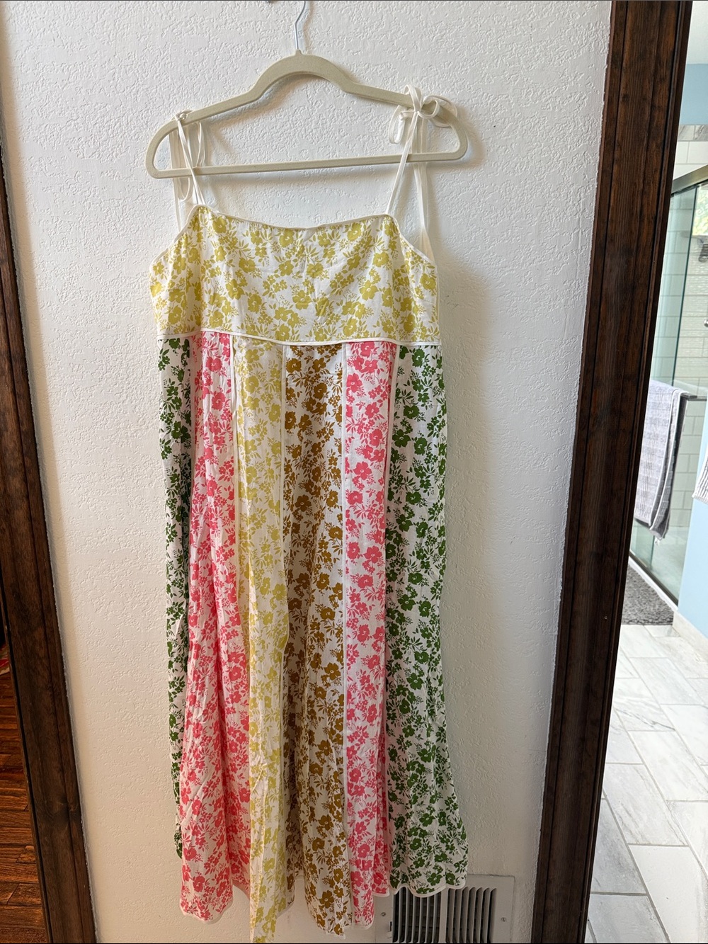 Anthropologie Floral Tie-Strap Midi Dress in Yellow, Pink, Brown & Green NWOT